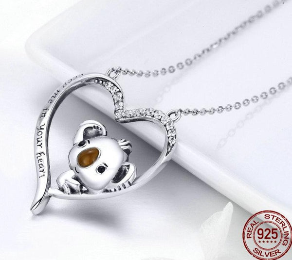 Achetez le Collier Cœur de Koala en Argent Sterling 925 | Bijou de Qualité avec Pendentif en Forme de Cœur